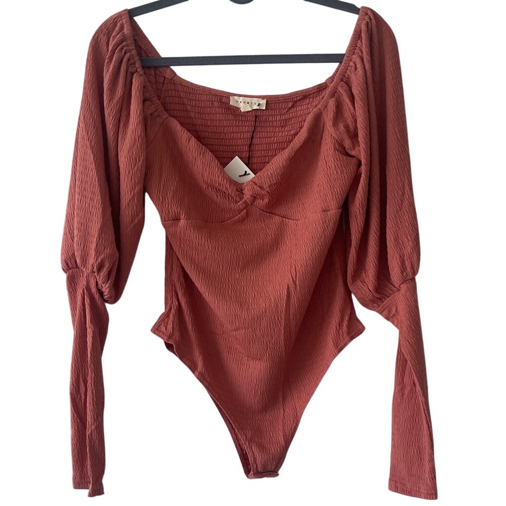 Promesa Rust Salmon Stretch Knot Scoop Neck Bodysuit Small NWT
